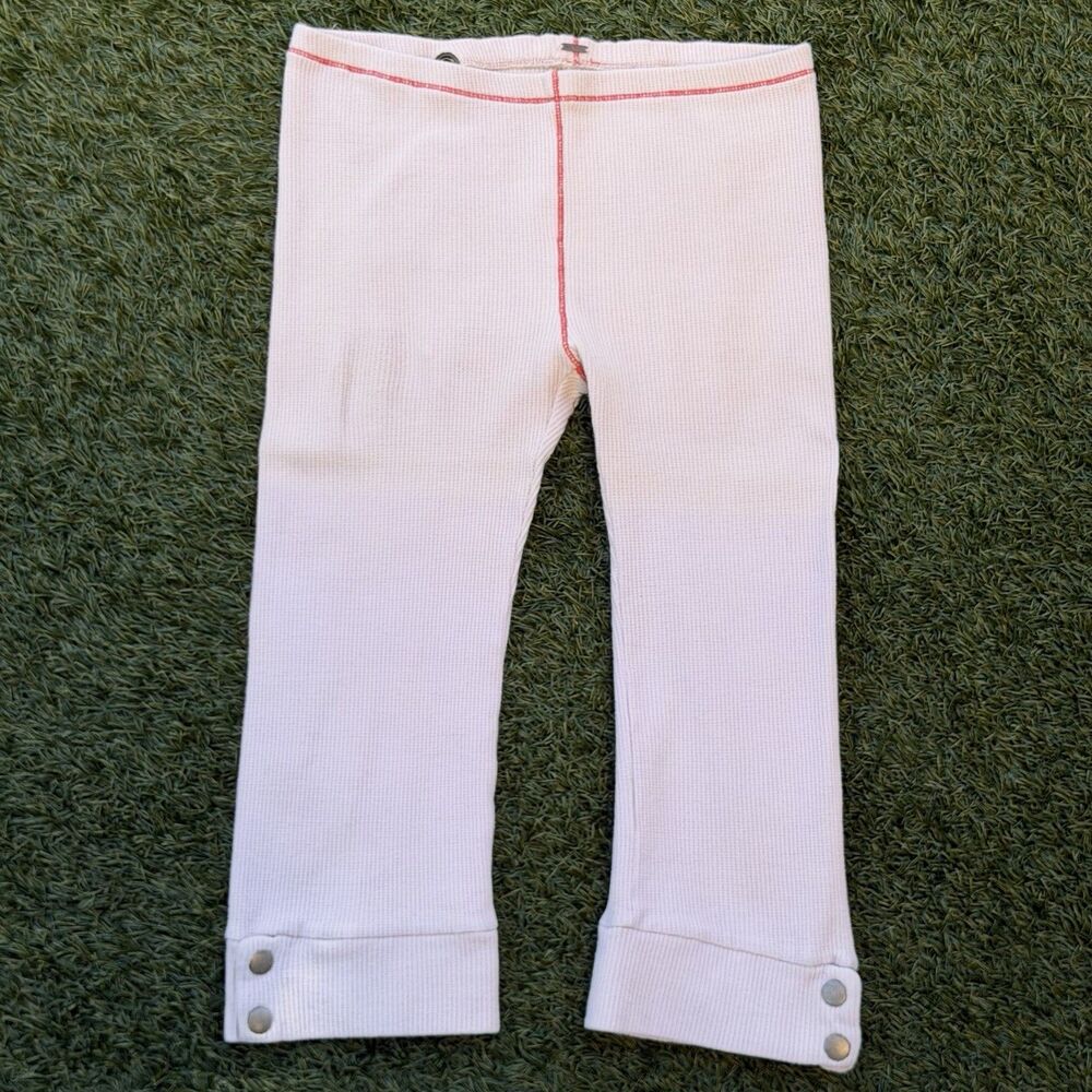 Free People Thermal Waffle Knit Pants Snap Hem Lounge Leggings Ivory Cropped S